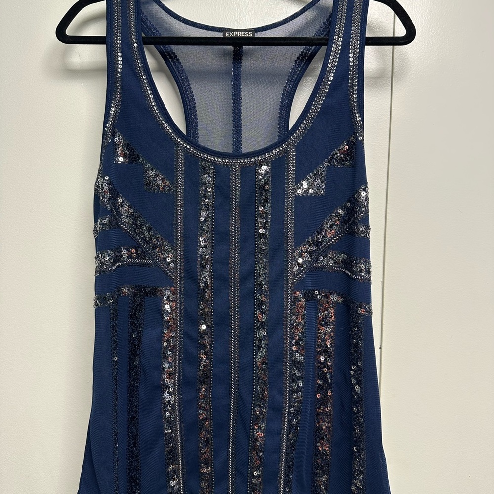 Express Blue Sequin Tank Top